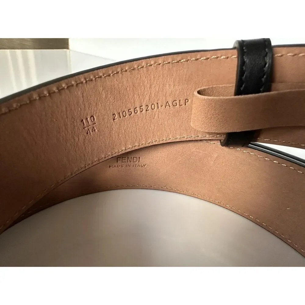 NWT $590 Fendi FF Logo Calf Leather Black/Grey Belt 110/44 Italy 7C0434
